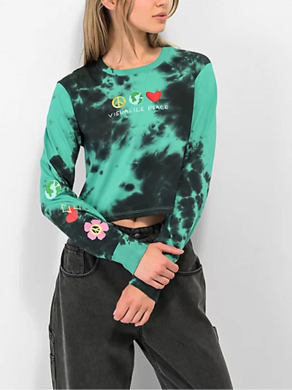 NWOT A.LAB Dita Visualize Peace  Long Sleeve Tie-Dye Crop T-Shirt